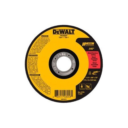 Dewalt DeWalt DWA8062F HP Metal Cutting Wheels Type 1 4-1/2" x 7/8" Aluminum Oxide 60 Grit - Pkg Qty 25 DWA8062F